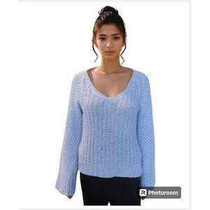 Moth Anthropologie Sweater Women Sz XS Blue‎ Chunky Knit Flare Sleeves Fairy